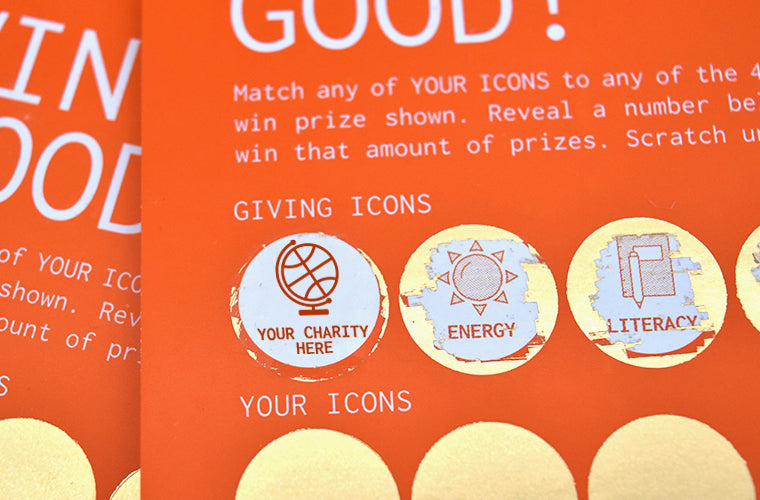 Orange LottoLove Card Revealing Giving Icons | Creative Corporate Gifts