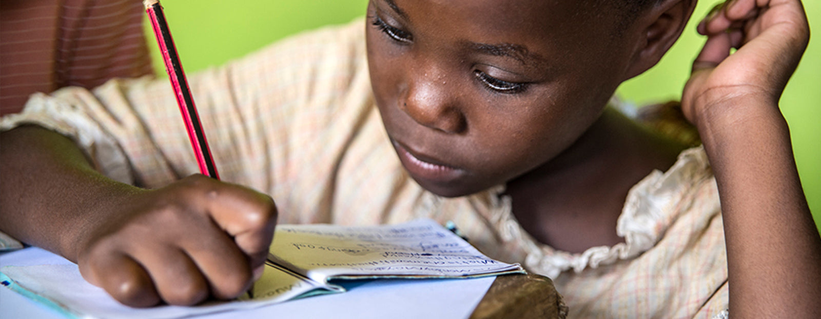 Boy writing in Notebook LitWorld | LottoLove Charities