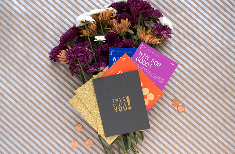 LottoLove Cards on bouquet of flowers with greeting card | Business Gifts for Clients